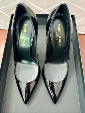 Saint Laurent Black Patent Pointed-Toe Pumps